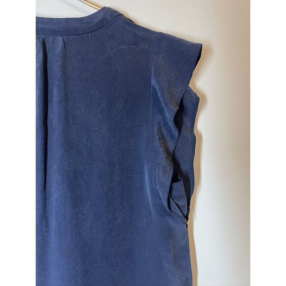 Joie Sleeveless 100% Silk Navy Blue Ruffled Blouse XS - Picture 8 of 10